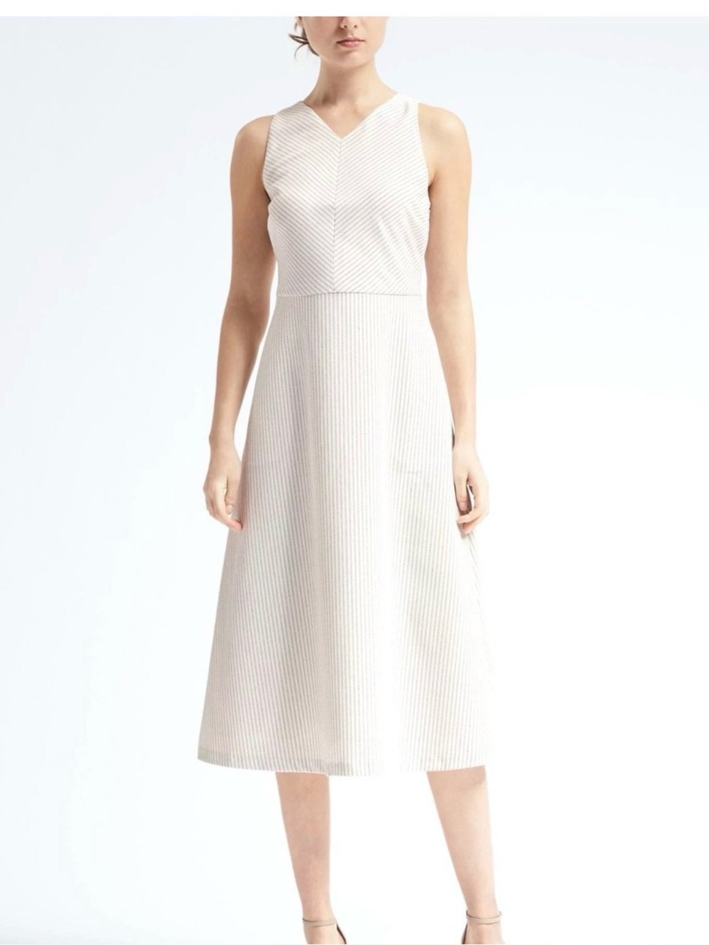 Banana Republic 12 fit-n-flare white pinstripe workwear classic midi dress